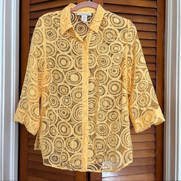 Retro Circles Sheer Button Up Top See Through Coverup by c.l.o.t.h.e.s. - Picture 2 of 11